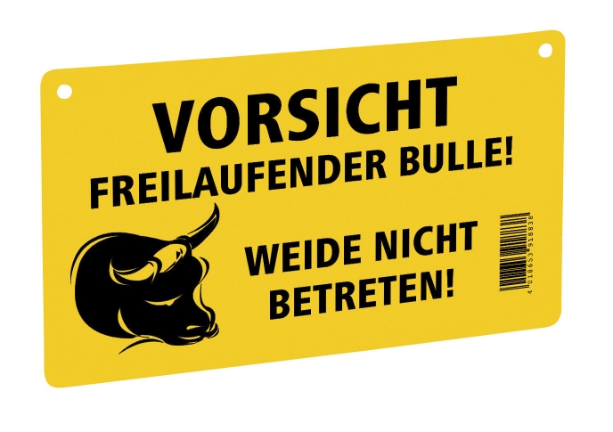 Warning Sign; one side Bull in Field