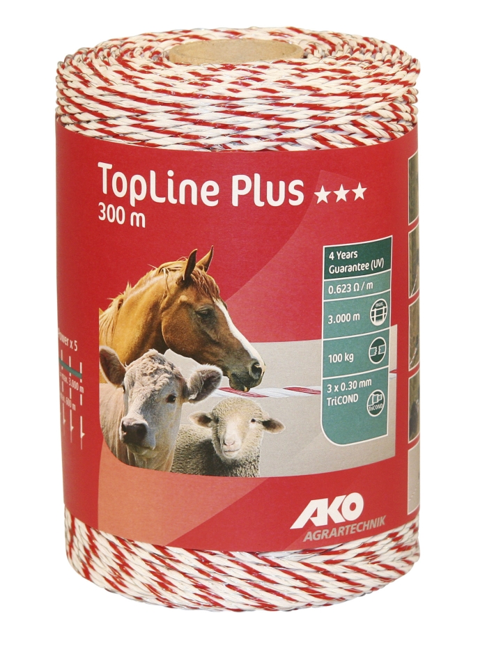 Polywire TopLine plus 300 m, white/red, 3 x 0,30 TriC