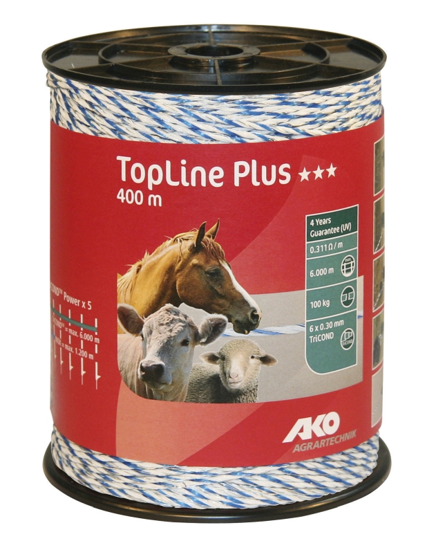 Polywire TopLine plus 400 m, white/blue, 6 x 0,30 TriC