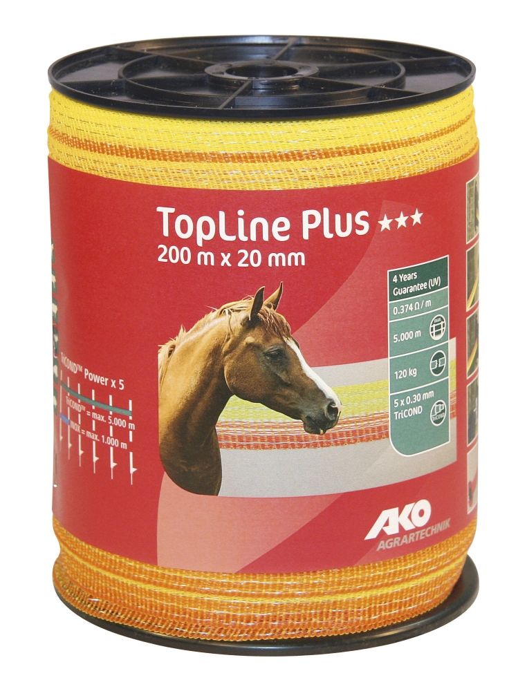 Fencing tape TopLine Plus 200 m, 20 mm, yellow/orange