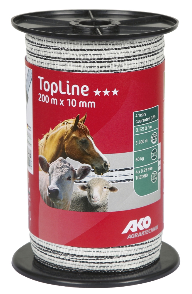 Band TopLine, 200 m, 10 mm, wit/zwart, 4 x 0,25 mm TRICOND