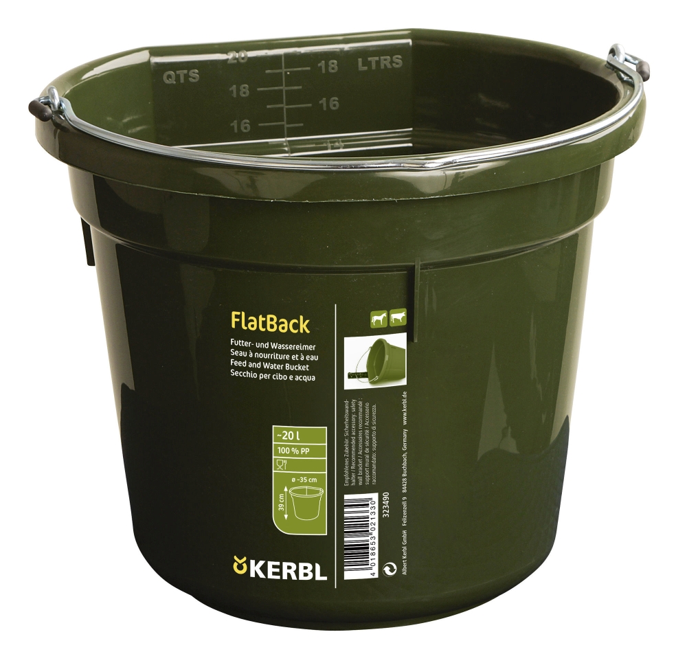 Feed and water bucket FlatBack ca. 20 litre, green