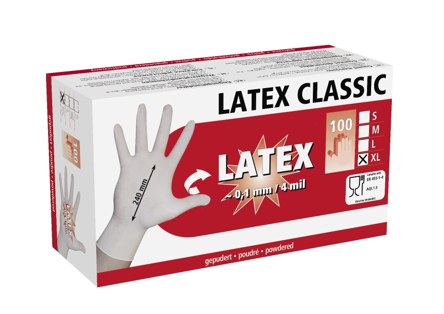 Handschoenen latex maat XL 100st. licht gepoederd