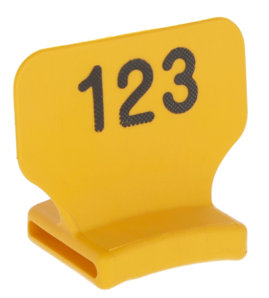 Nummerblok staand, geel bedrukt nr. 101-125