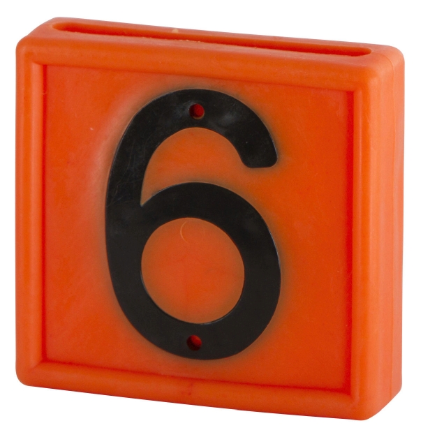 Bloknummer 1-cijf., oranje om in te schuiven (9=6)
