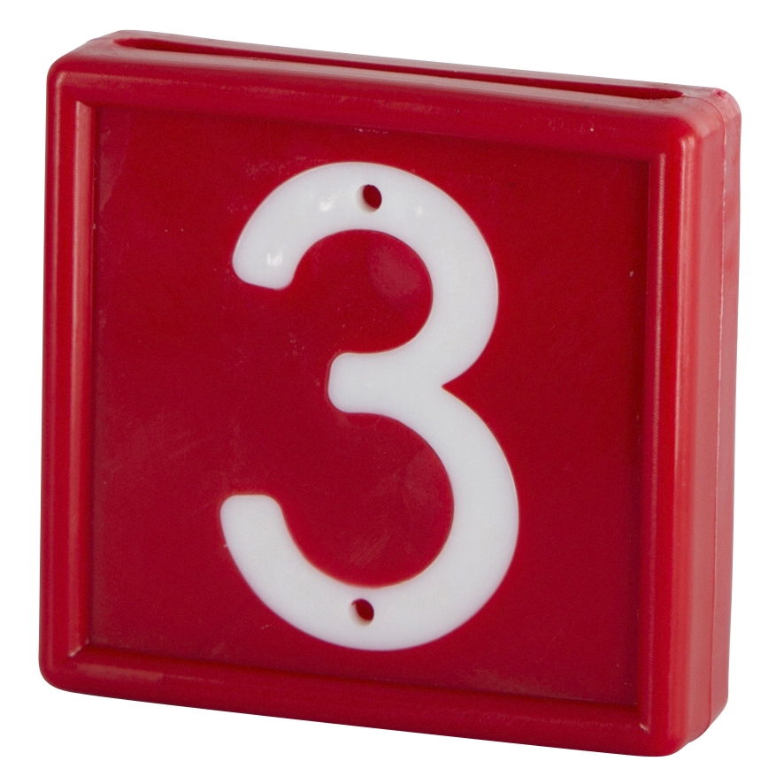 Nummerblok, 1-cijf., rood m. witte nummers (9=6)