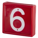 Nummerblok, 1-cijf., rood m. witte nummers (9=6)