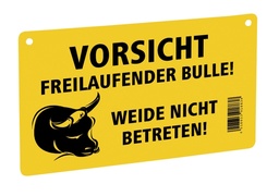 [KER_446510] Warning Sign; one side Bull in Field